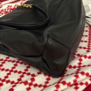 Tory Burch Black Leather Satchel with Gold Accents